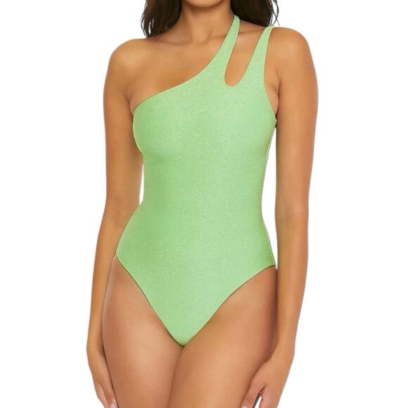 NWD Becca Virtue Womens Green Shimmer One-Piece Swimsuit One Shoulder Medium - Picture 1 of 11
